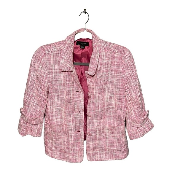 Josephine Cropped Tweed Blazer Women’s Size 6 Pink & White Button Front Jacket - Picture 10 of 10